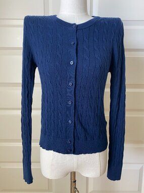 J.Crew Factory Navy Blue Cable Knit Cardigan XS
